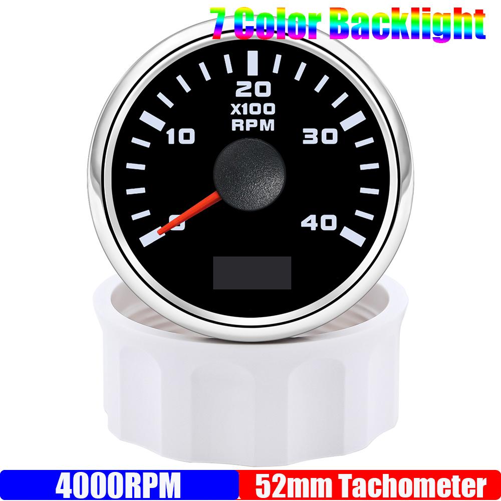 2" 52мм Тахометр 7-цветная подсветка 3000,4000,6000,7000,8000 об/мин Часомер для Морской Лодки Автомобиля 12В24В Водонепроницаемый IP67
