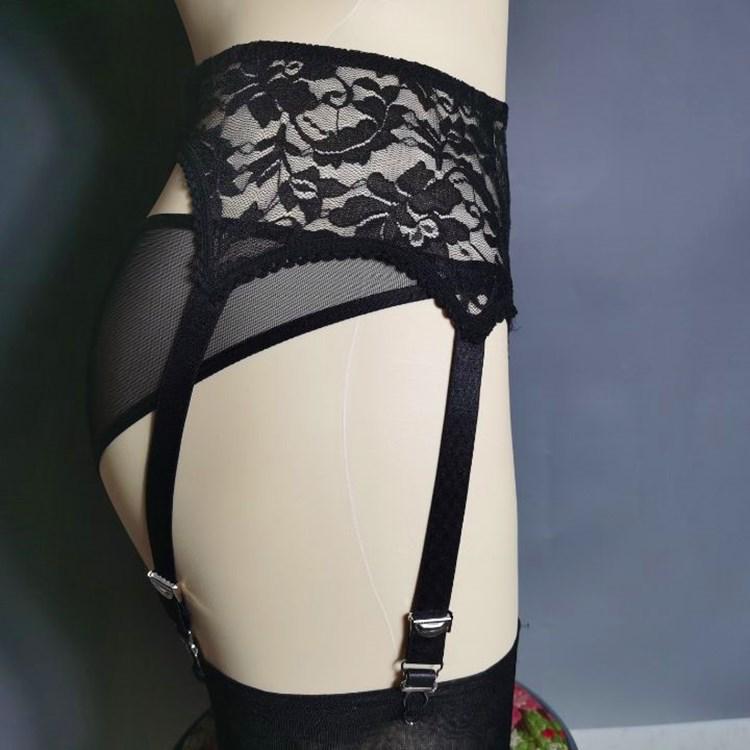 High Waist Anti-Slip Lace Garter Belt with 6 Adjustable Metal Buckles for Women