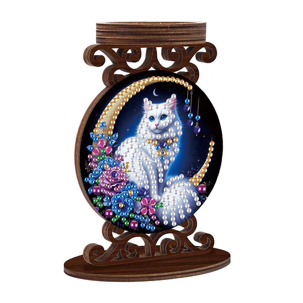 Wooden Desktop 5D DIY Diamond Painting Art Candle Holder Diamond Painting Desktop Tea Light Candle Holder Unique Artistic Gift