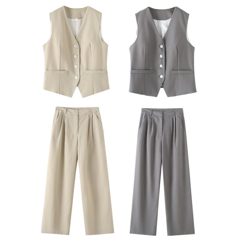 Fashion Style 2024 New Fall Women's Clothing Commuter's All-Matching Slim Looking Sleeveless Cotton Linen Vest Mid Waist Pants Suit