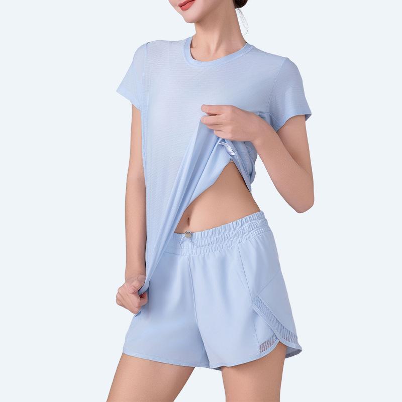 Женский летний быстросохнущий комплект спортивной одежды для йоги и тренажерного зала с карманами