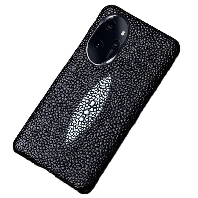 Чехол Honor 70 из воловьей кожи с рисунком в виде рыбки и жемчуга — получехол, совместим с моделью Pro