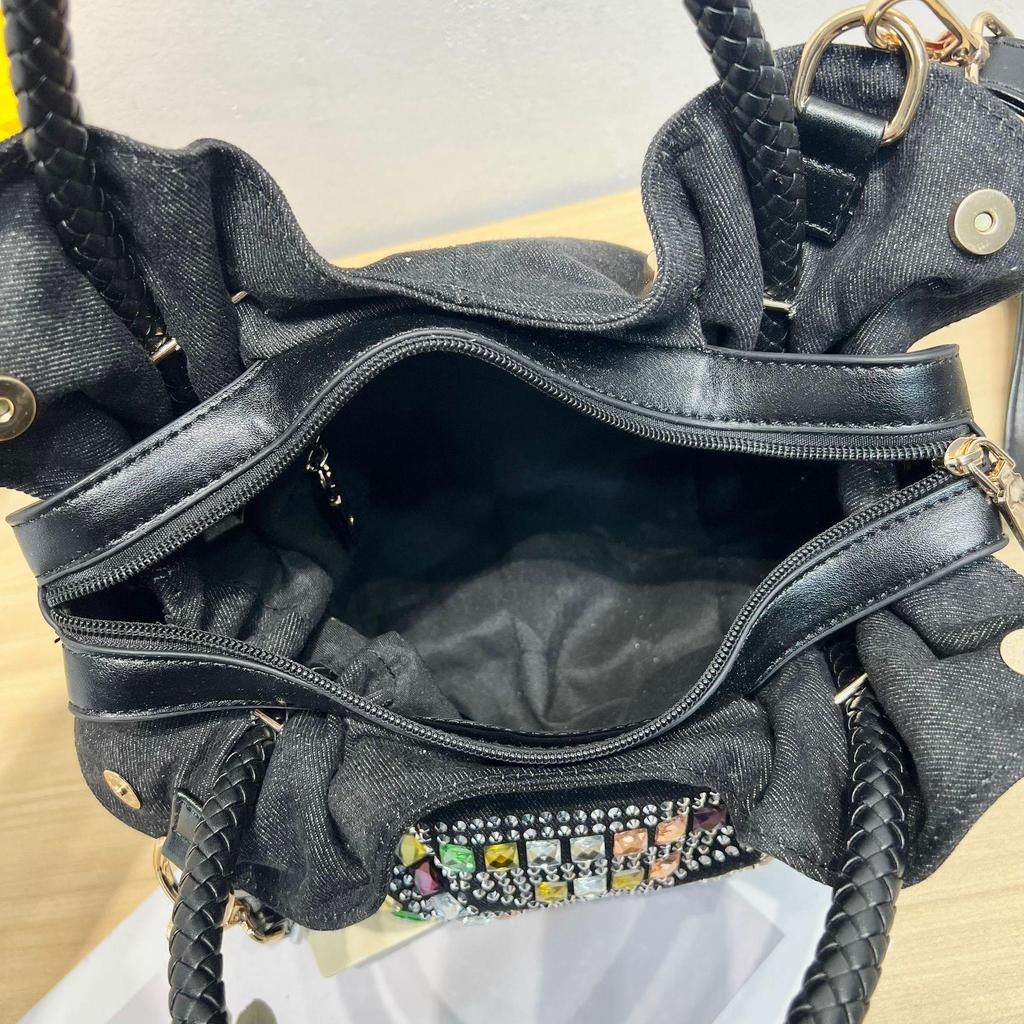 Корейская мини-сумочка через плечо, украшенная стразами, из джинсовой ткани, стильная повседневная женская сумка на плечо.