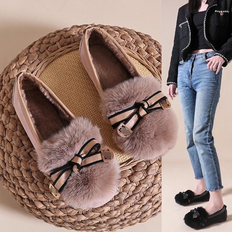 Mao Mao Outer Wear Flat Shoes Women's Winter New High-end Plush Warm Beanie Shoes Bow Cotton Shoes