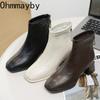 Square Toe Thick Heel Women Ankle Boots Street Style Banquet Party Dress Short Botas Autumn Winter Women's Short Plush Shoes