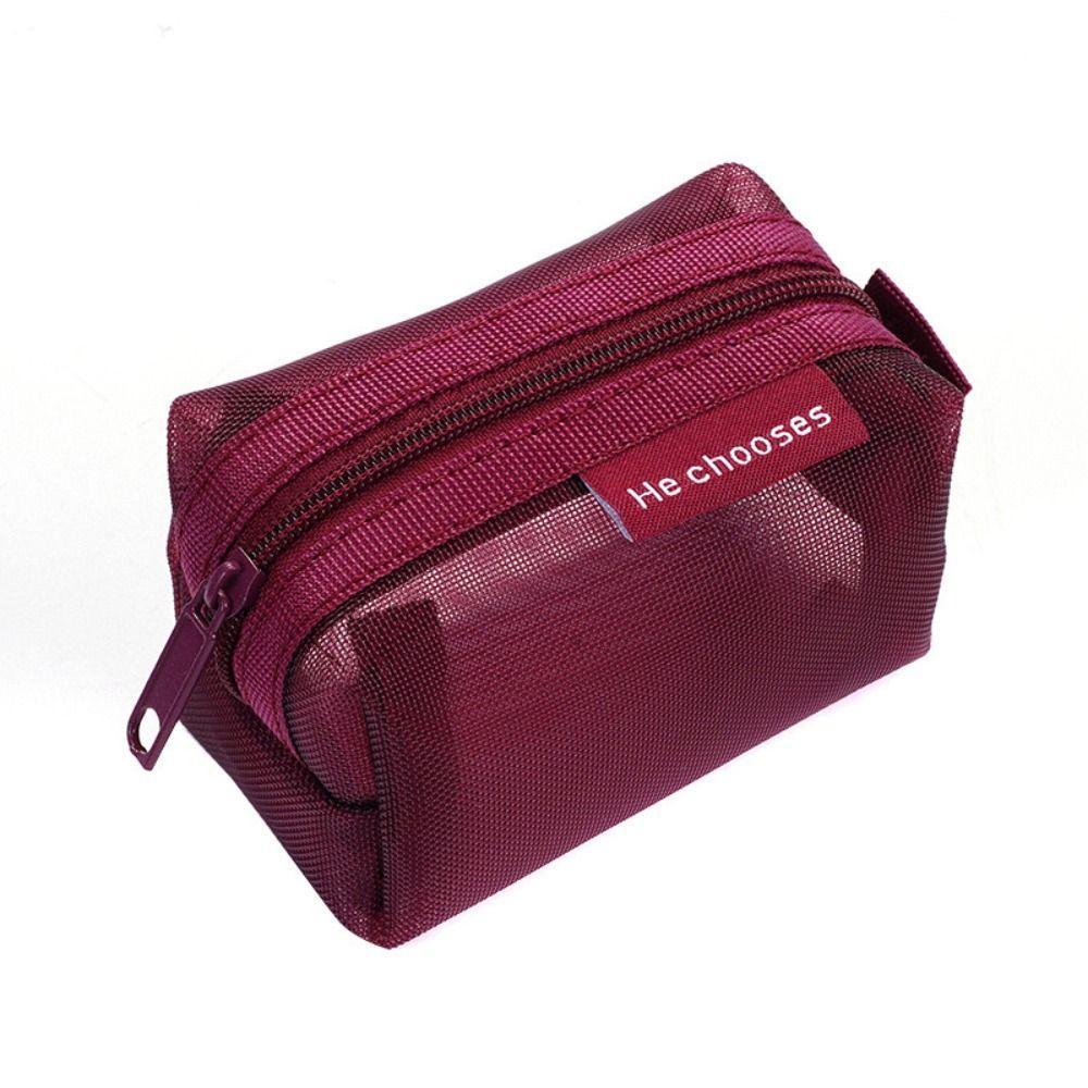 Zipper Mesh Makeup Bag Retro Color Toiletry Storage Bag Fashion Transparent Cosmetic Bag  Outdoor