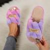 Теплые домашние тапочки Crisscross Fluffy, мягкая подошва с открытым носком, удобная обувь с плюшевой подкладкой, нескользящие бесшумные тапочки для зимы и осени