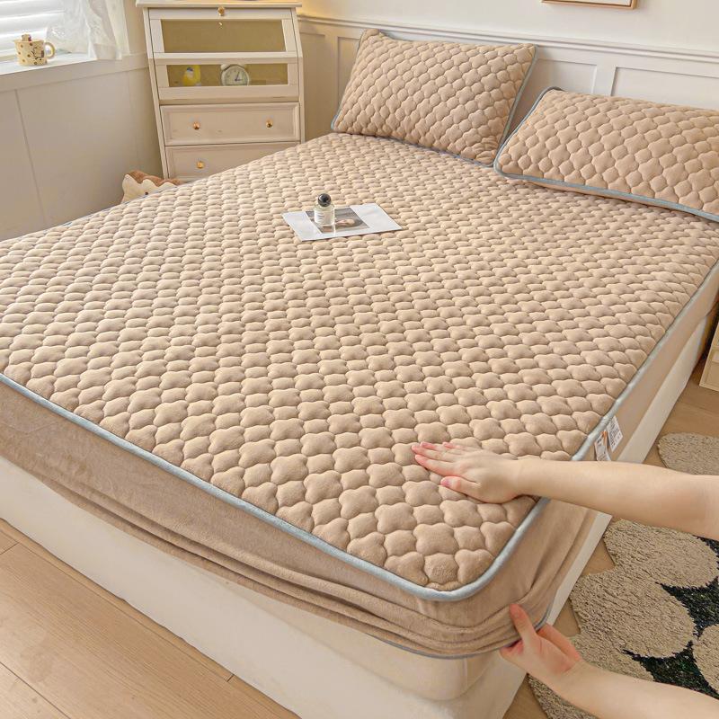 Цельная молочная бархатная хлопковая простыня на подкладке, кровать размера «queen-size», утолщенное покрывало, новый зимний флисовый защитный чехол для матраса