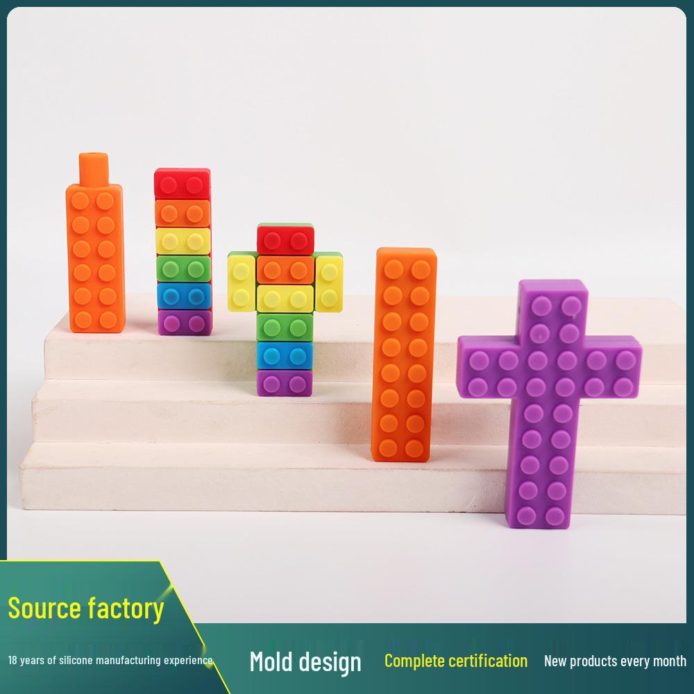 Детский силиконовый чай: Радужные строительные блоки и жевательный кулон