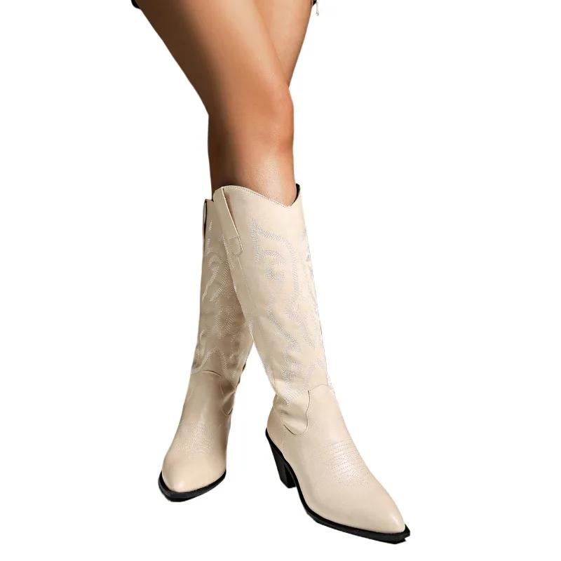 Fashion Knee Length Boots For Ladies New European And Large Size Boots For Womens Foreign Trade Suede Female Boots With Narrow Calf