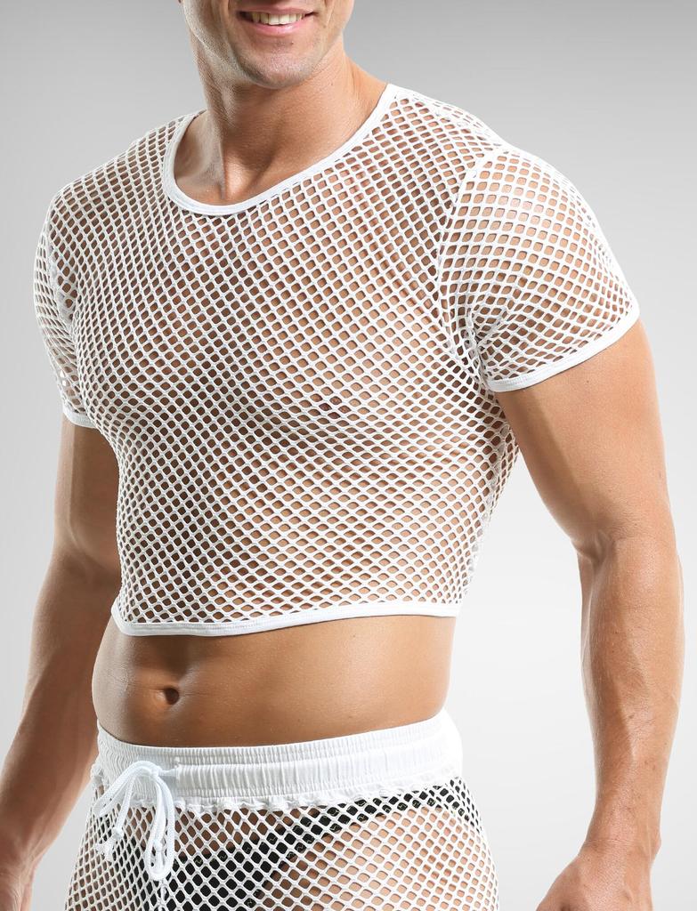 Maeau Sheer Mesh Tank Perfect for Gym and and Perfect for Training and White Men's Top, See-Through T-Shirt, Bodybuilding, Workouts, Loungewear,