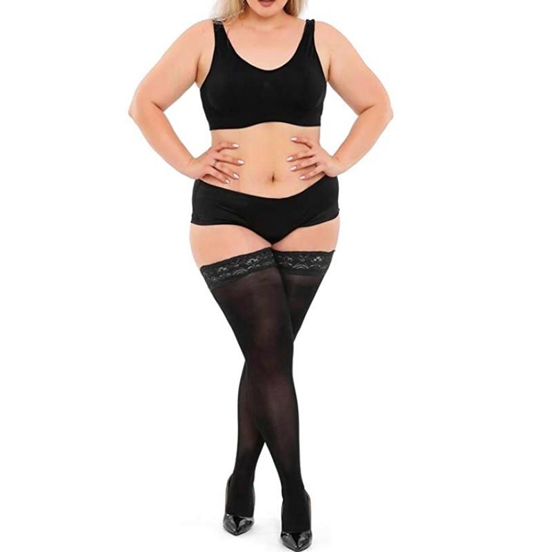 Plus Size Lace Thigh High Stockings Sheer Extra Large Size Lace Stockings for Women