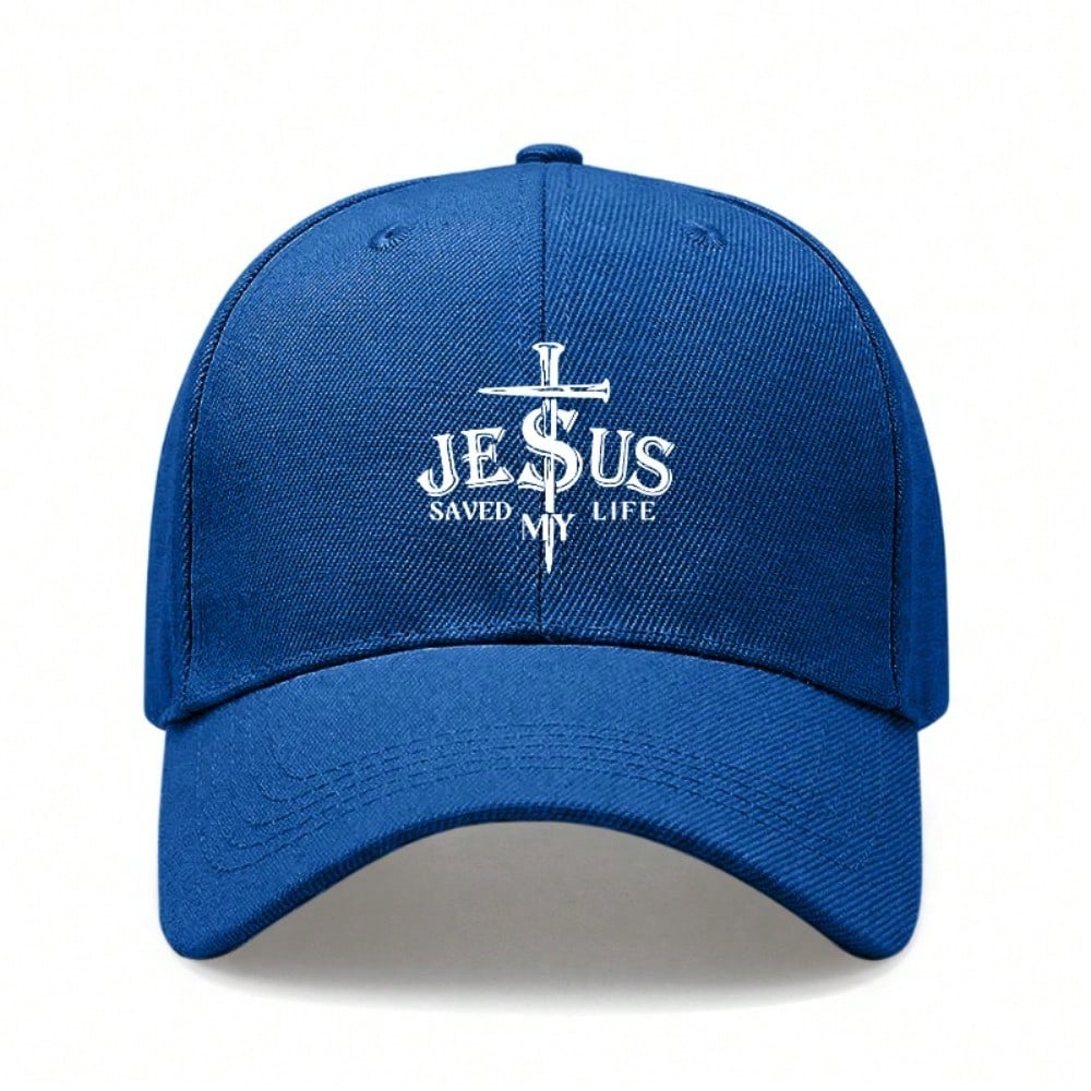 [Faith Baseball Cap] Unisex "JESUS SAVED MY LIFE" Printed Beige Polyester Adjustable Soft Fabric Casual Outdoor Sports Baseball Hat