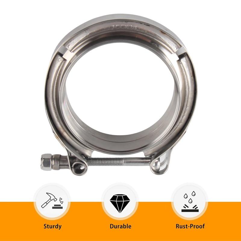 Broyear NEW 2" 2.5" 3" 3.5" 51mm 57mm 63mm 76mm Self Aligning Male/Female V-Band Vband Clamp CNC Stainless Steel Flange Kit