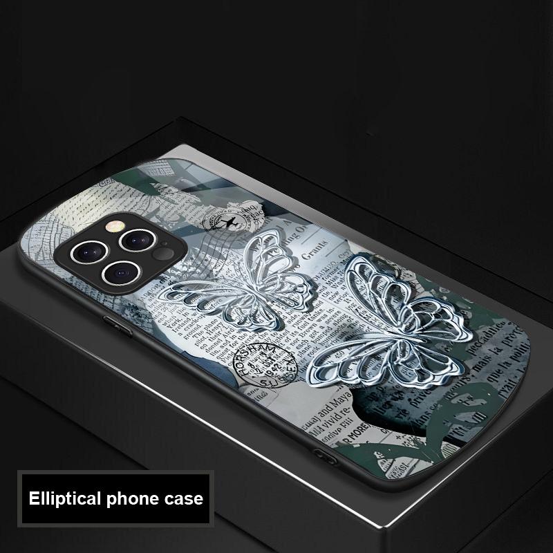 Винтажная бабочка для iPhone 16 Pro Max 15 Pro 14 13 12 Mini 11 XS Max XR 7 8 Plus SE 2022 Эллиптический стеклянный чехол для телефона