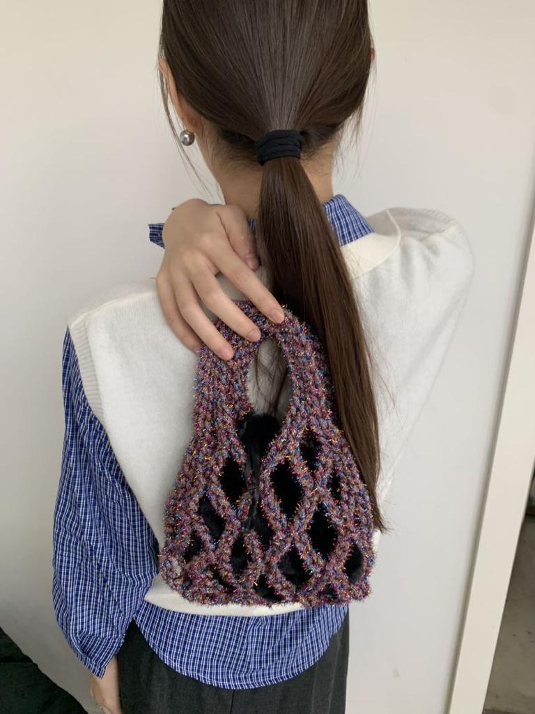 Новая выдолбленная вручную квадратная сумка из хлопчатобумажной нити, связанная крючком из золотой проволоки, модная повседневная универсальная сумка для рыболовной сети