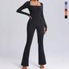European and American Kardashian Style Yoga Bodysuit Long Sleeves One-Piece Yoga Clothes with Chest Pad Horn Tight One-Piece