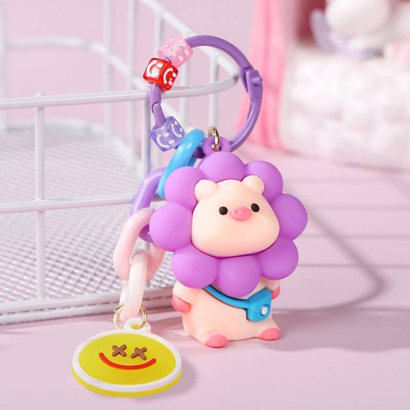 Creative Cartoon Sunflower Pig Key Chain Backpack Pendant Decoration Resin Keyring Creative Gifts