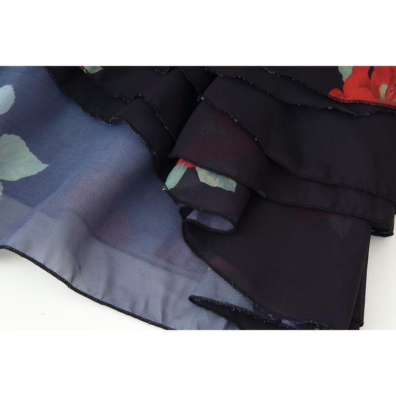 Kaslead Новая женская одежда Западный стиль Цветочный принт Ламинированный топ Юбка 4661073 4661436