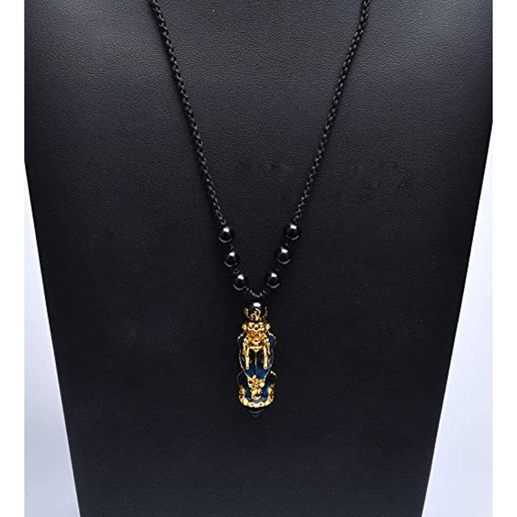 Мужское буддийское ожерелье из бусин Pixiu в обсидиановом стиле с меняющим цвет дизайном, приносящим удачу.