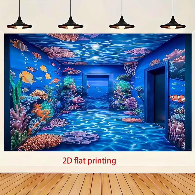 2D Underwater World Backdrop Marine Life Theme Party Background Cloth