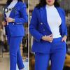 2 шт./комплект женский формальный пиджак брюки комплект с длинными рукавами двойные пуговицы узкий кардиган талия куртка средней длины прямые брюки с высокой талией формальный деловой