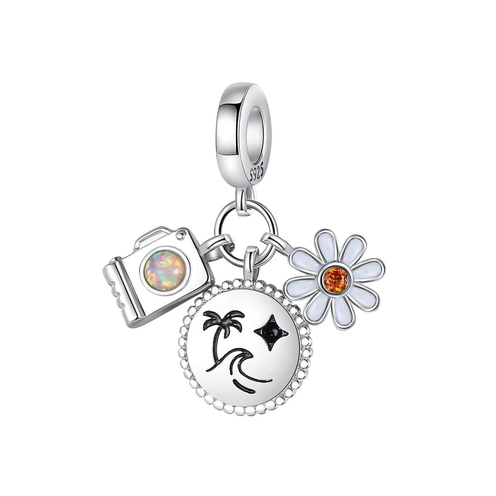 Exquisite Charms Copper Original Yellow Sunflowers Coconut Trees Roses Beads Fit Bracelet Women Jewelry Necklace Diy Gifts