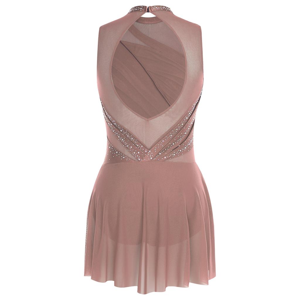 Womens Gymnastics Latin Figure Skating Ballet Leotard Costume Sleeveless Rhinestone Bodysuit Tango Chacha Performance Dancewear