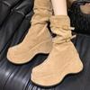Модные женские замшевые полусапоги на платформе 2025 Зимняя модная обувь Дизайнерские элегантные новые длинные сапоги Повседневные уютные Zapatillas De Mujer