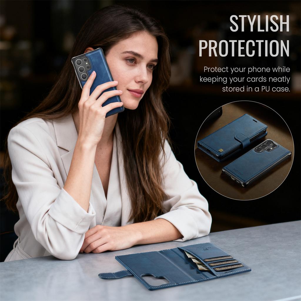 2-in-1 Magnetic Detachable Wallet Case for Samsung Galaxy S25/S25 Plus/S25 Ultra/S25 Edge - PU Leather, Card Slots, Wireless Charging, 360° Protection