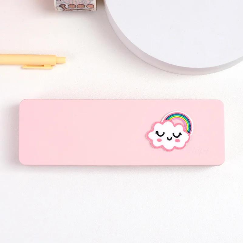 Candy Color Pencil Case Cute Cartoon Decor Pencil Case Kawaii Portable Girl Stationery Storage Box Kids School Supplies