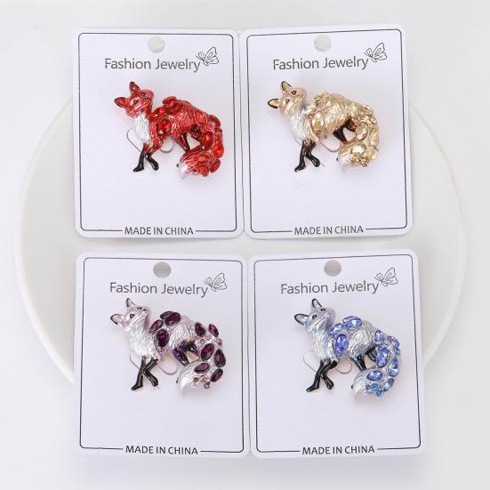 Vivid Fox Shape Brooch Shiny Rhinestones Pin Women Lovely Enamel Animal Party Casual Badge Clothes Accessories