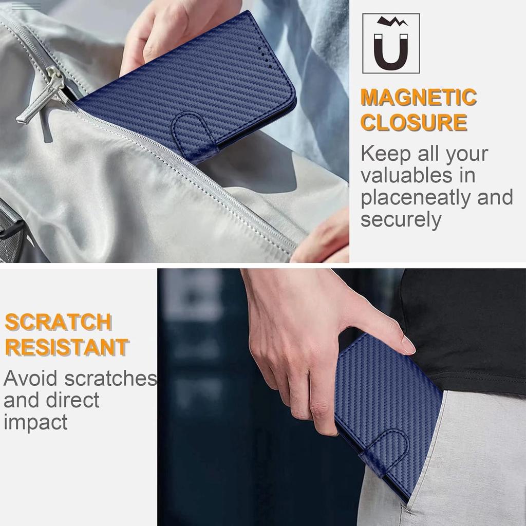 For iPhone Air Wallet Case with Strap Carbon Fiber Texture Leather Mobile Cover