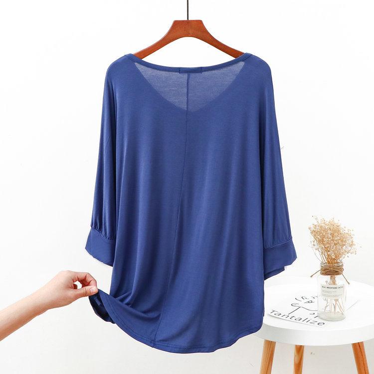 Women's Modal Loose Half-Sleeve Summer Bottoming Shirt: Lightweight, Pajama-Style, Large Size, Short Front, Long Back.