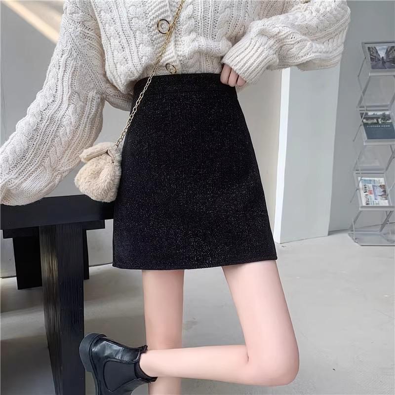 Основные моменты Женская черная шерстяная юбка-бодикон с высокой талией размера плюс - маленькая, короткая для осени/зимы 2025