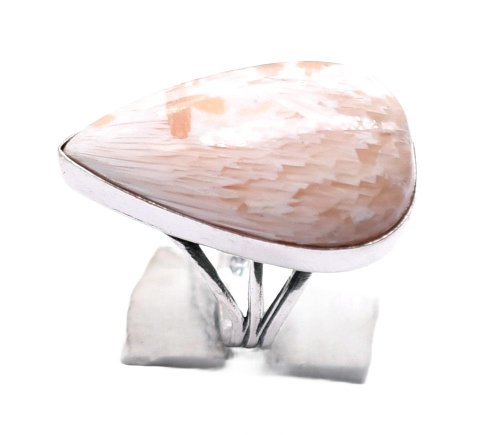 Scolecite Natural Gemstone Antique Silver Plated Ring US Size-9 R 5392