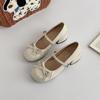 Coarse heel high heel Mary Jane shoes French pleated round head 2025 new summer bow gentle single shoes women's skirt