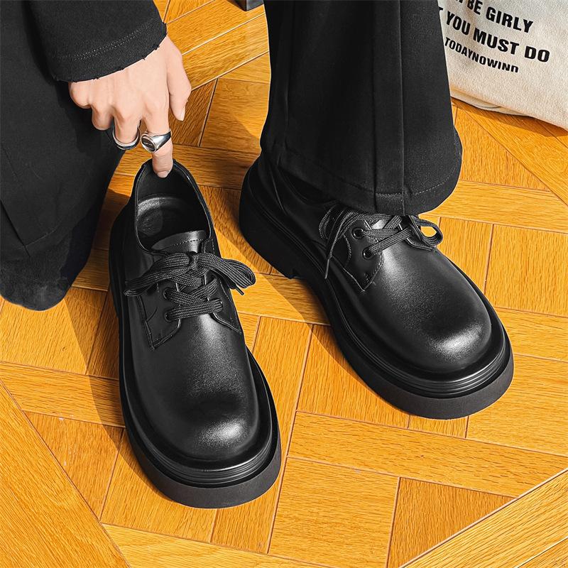 Туфли Дерби мужские, для пожилых людей, черные, на платформе, модные, 2024, новый стиль колледжа 5017-J