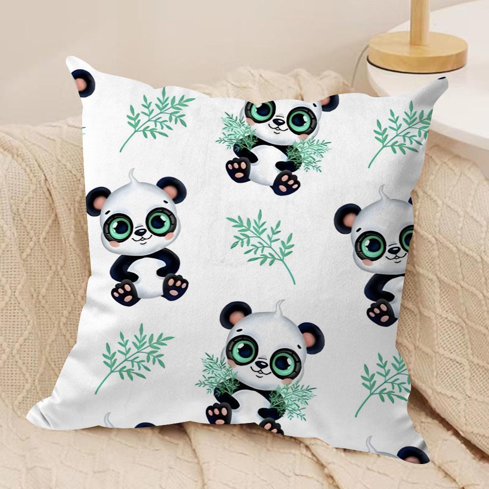 Lovely Panda Cushion Cover Soft Plush Fabric Double-Sided Printed Sofa Cushion Cover For All Seasons Home Decor Gift