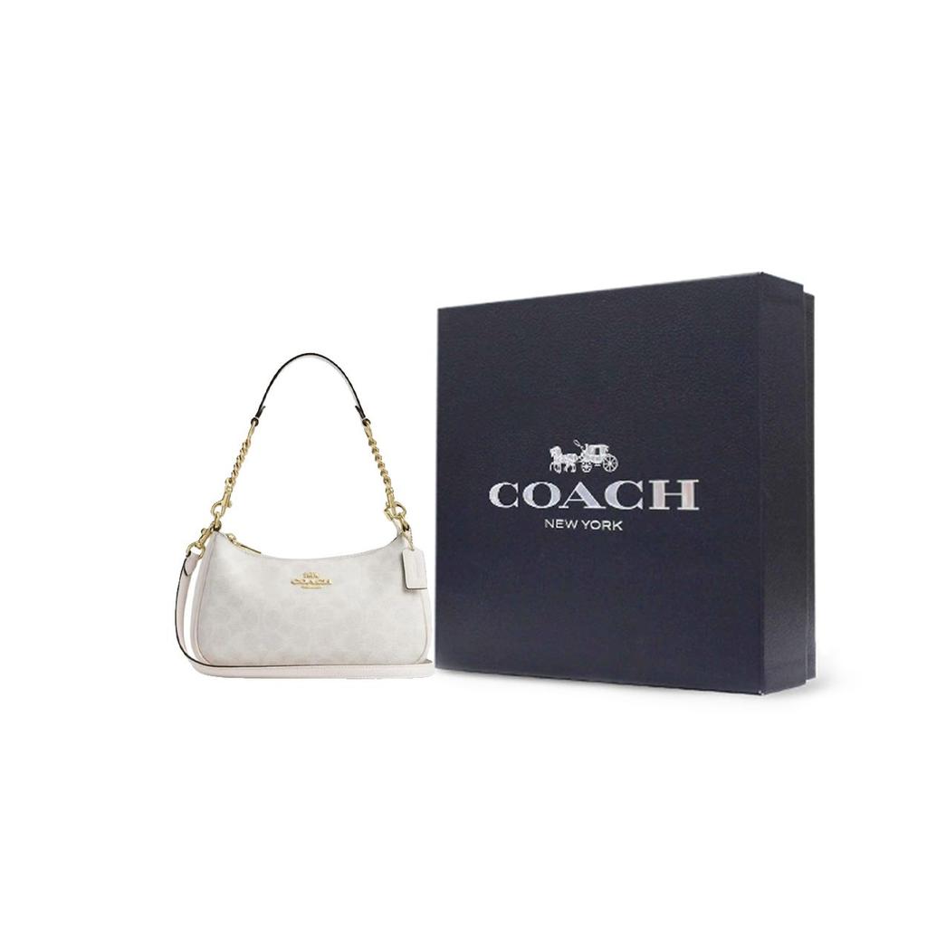 Coach Сумка через плечо Teri 25, средняя, женская, из искусственной кожи, с микрологотипом бренда, съемным плечевым ремнем, цвет Меловой-Белый CV933-IMXU5