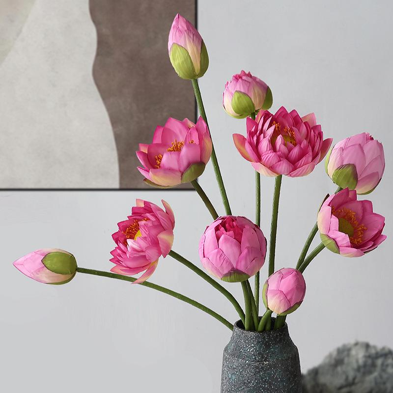 Lotus Flower & Leaf with Stem, Lotus Seed Pod, Artificial Floral Arrangement for Living Room or Courtyard Decoration