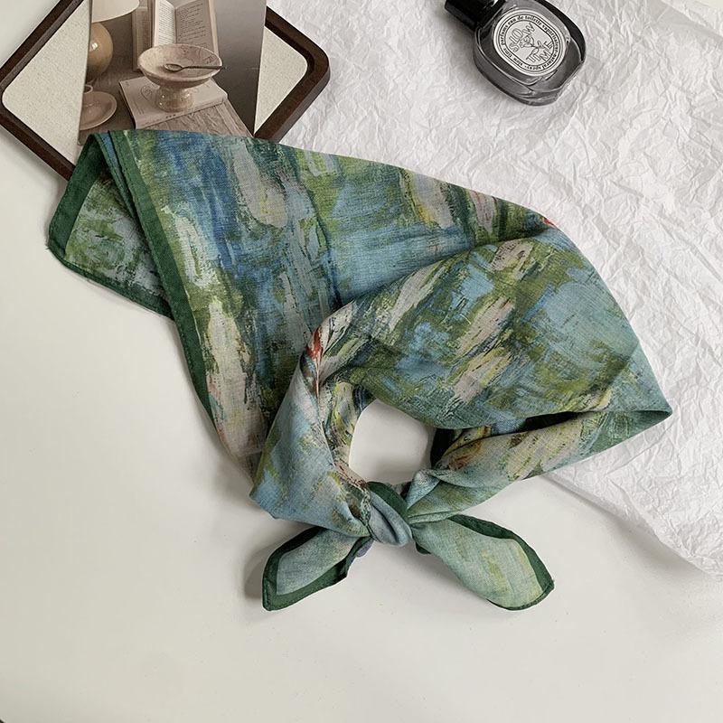 70 Double-sided Silk Scarf, Small Square Scarf, Scarf, White Rose Linen Silk Scarf, New High-end Scarf, Shawl Cover.