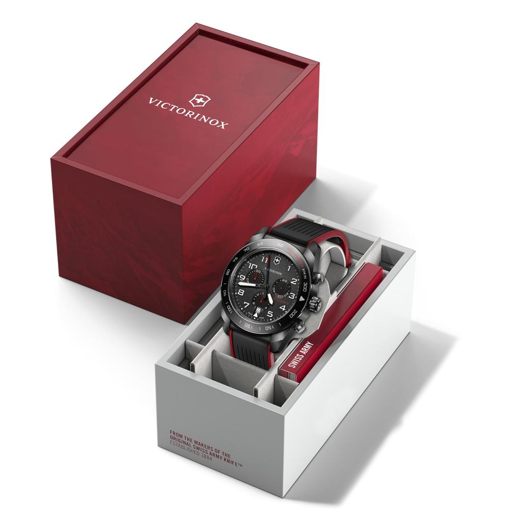 Victorinox SWISS ARMY Аналоговые кварцевые часы-хронограф Черно-красный резиновый ремешок Корпус из нержавеющей стали Сменный бренд Подарок Водонепроницаемые Мужские часы, Циферблат,
