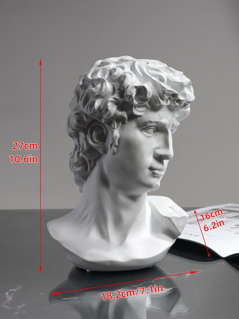 White David Head Sculpture Resin Figurine Sculpture Artwork Home Decorative Item for Bedroom, Living Room, and Study Desk
