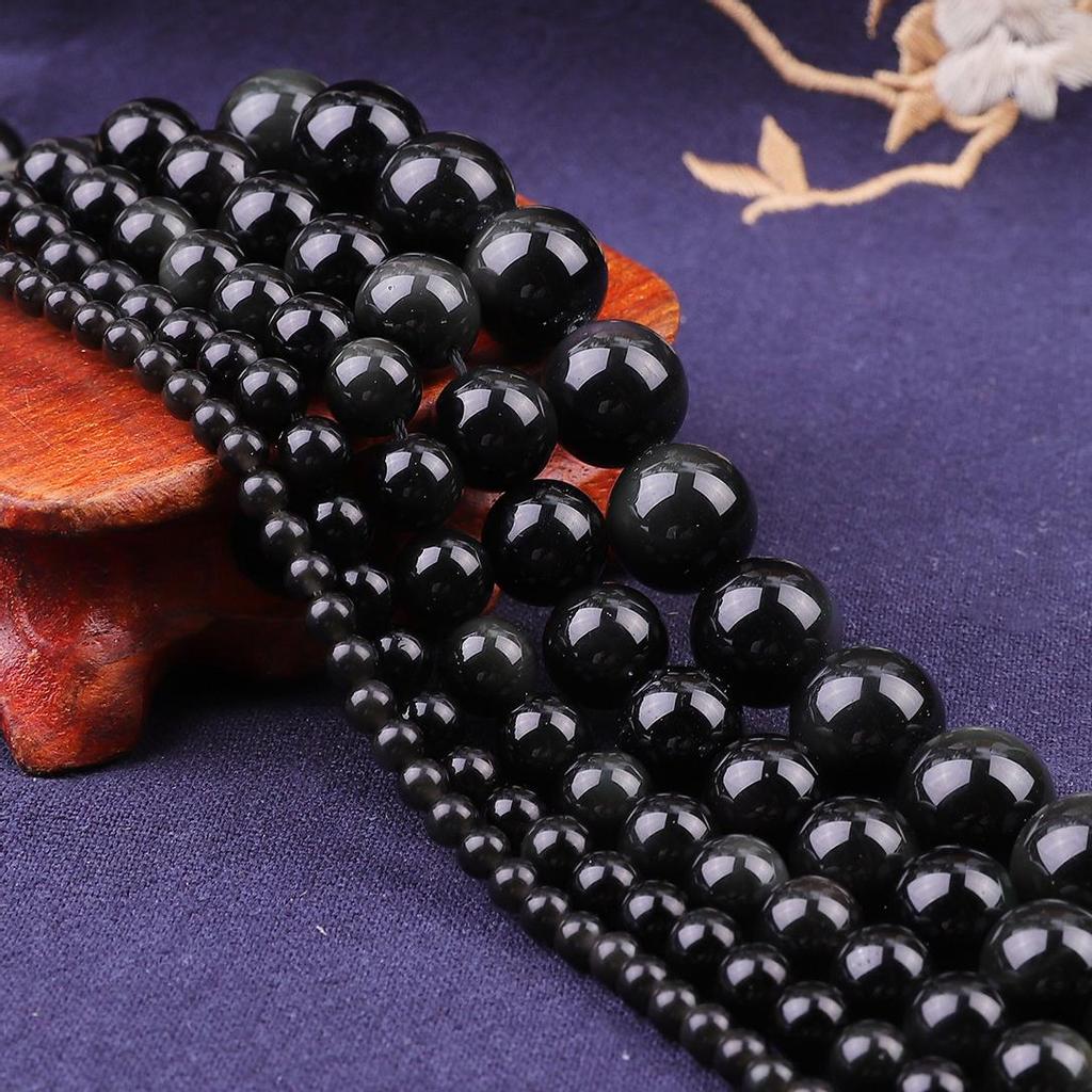 Натуральный камень гладкий черный обсидиан шарм круглые свободные бусины для изготовления ювелирных изделий браслет своими руками