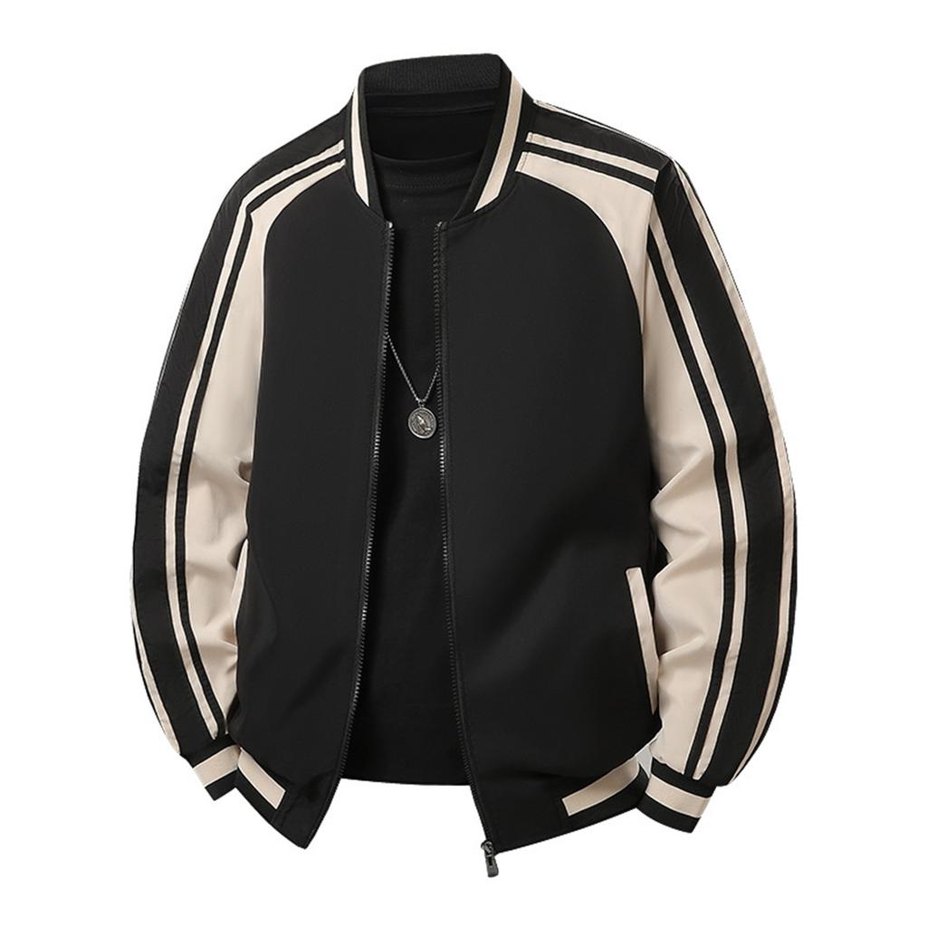 Men's Casual Stand-up Collar Color-blocked Ribbon Men's Casual Jacket Baseball Jacket