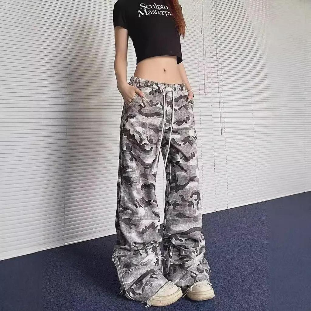 Женские ретро-камуфляжно-десантные брюки-клеш Yishan