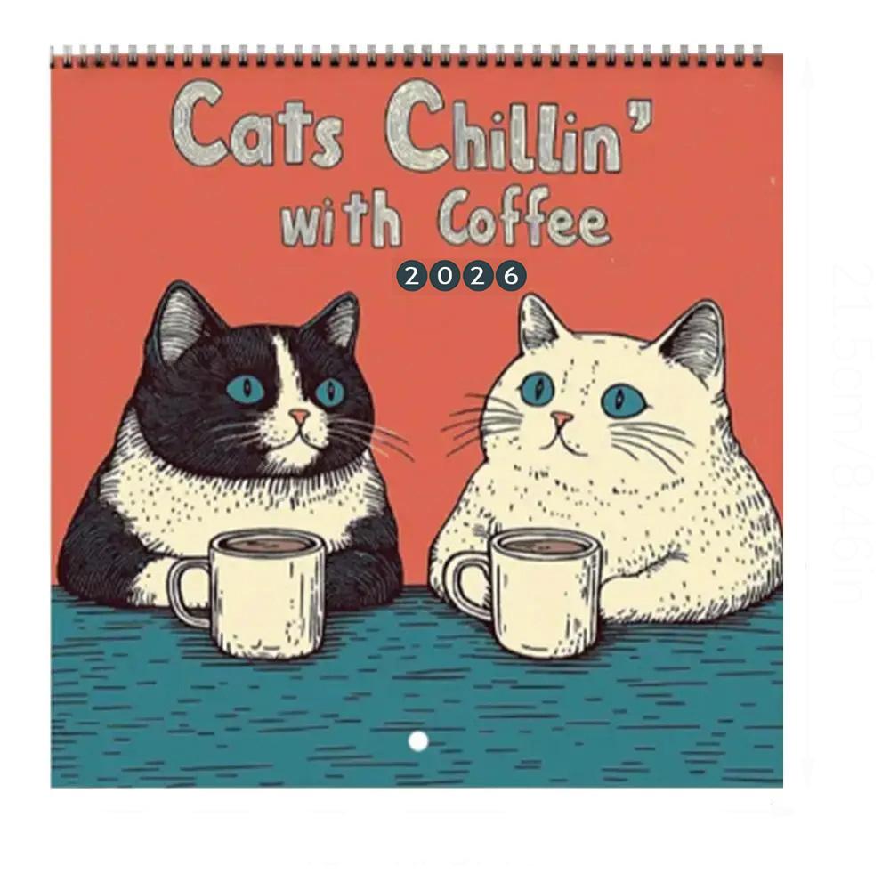 2026 Cats Chillin with Coffe Wall Calendar Hangable Family Schedule Planner Organizer Calendar for Bedroom Home Office Decor