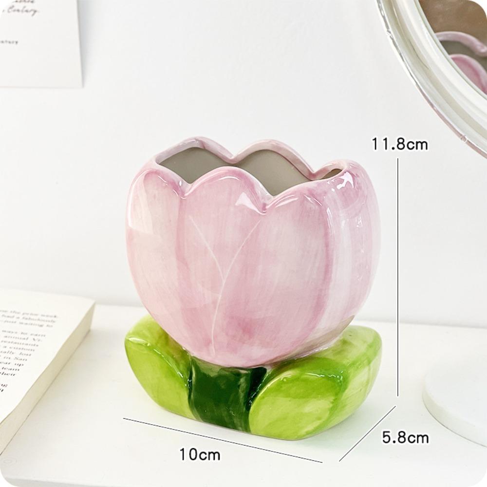 Tulip Flower Flower Makeup Brush Storage Bucket Ceramic Ceramic Tulip Pen Holder  Office Pen Holder