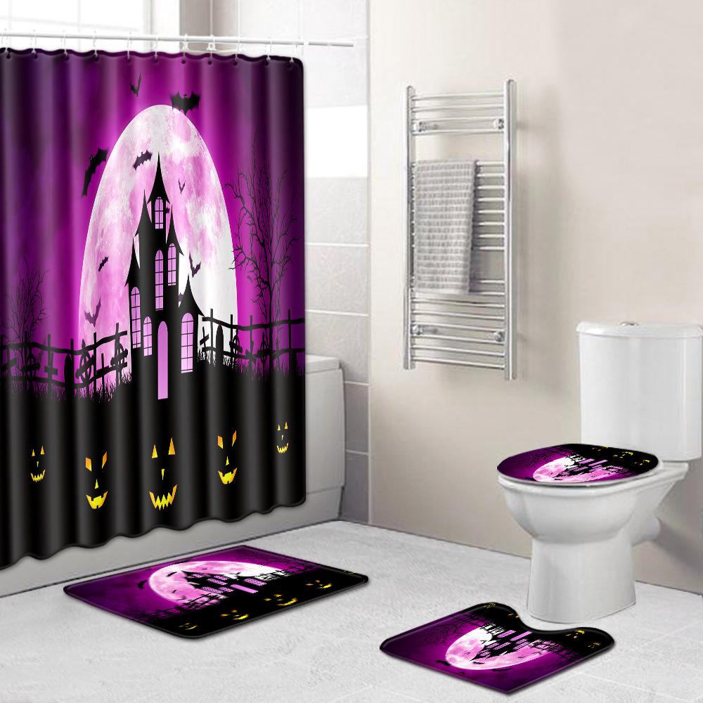 Halloween Bathroom Four-Piece Combination Set Bedroom Non-Slip Carpet Floor Mat Door Mat
